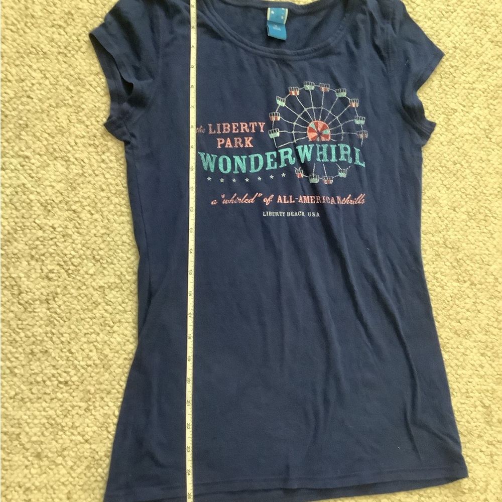 EUC Target Americana USA Patriotic Tee Blue Short Cap Sleeve Stretch XS - Picture 5 of 6